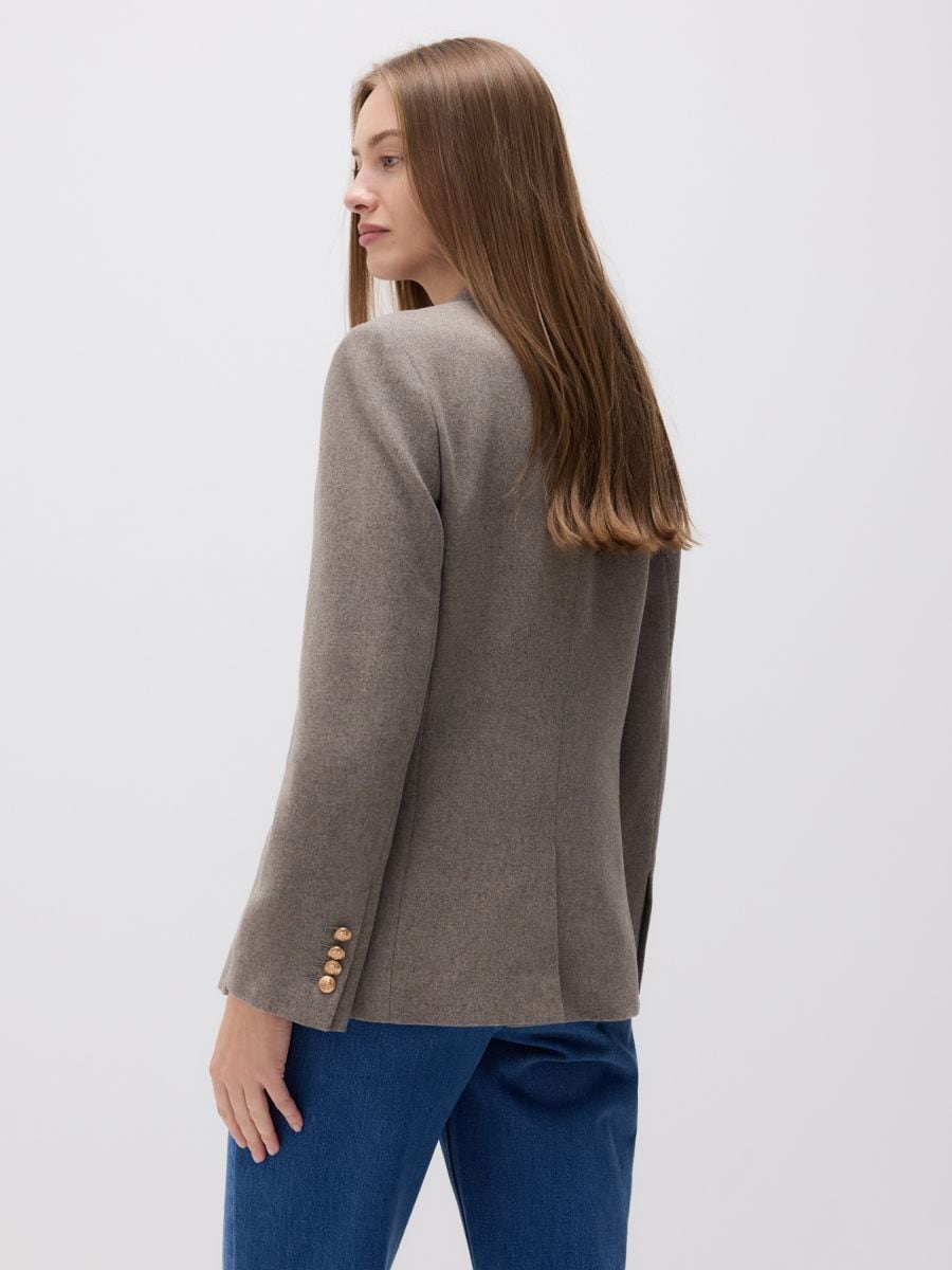 Single-breasted blazer with wool blend - beige - RESERVED - 5