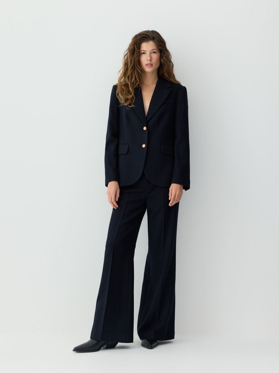 Single-breasted blazer with wool blend - navy - RESERVED