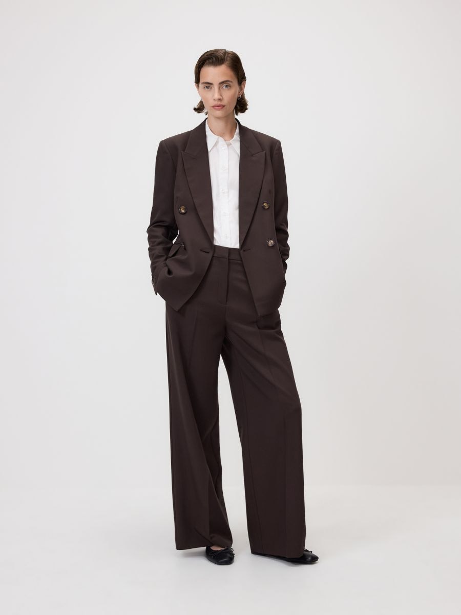 Wide trousers with crease - dark brown - RESERVED