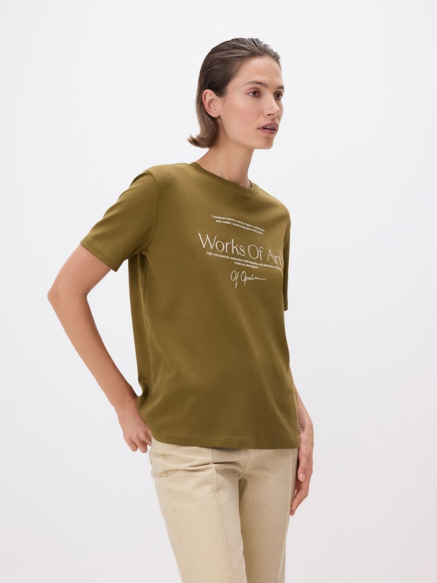 T-shirt with print - light olive - RESERVED