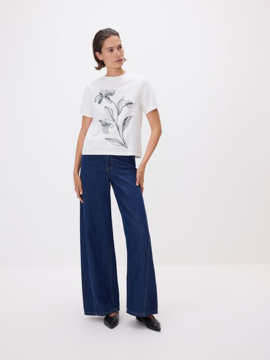T-shirt with embroidered pattern - cream - RESERVED - 2