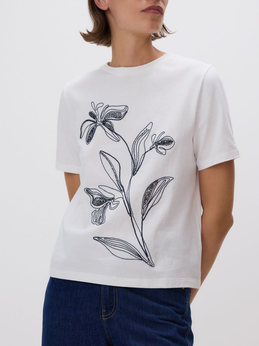 T-shirt with embroidered pattern - cream - RESERVED - 3