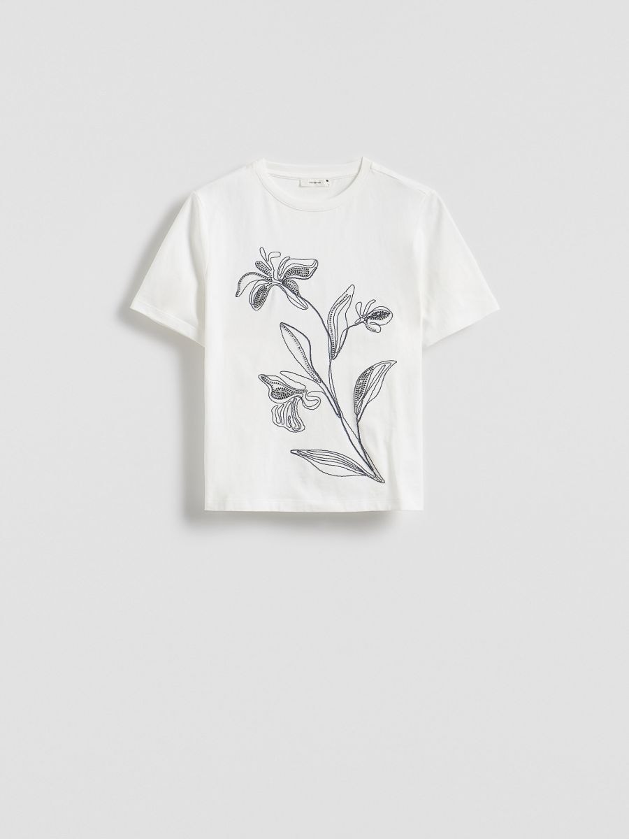 T-shirt z haftowanym wzorem - złamana biel - RESERVED