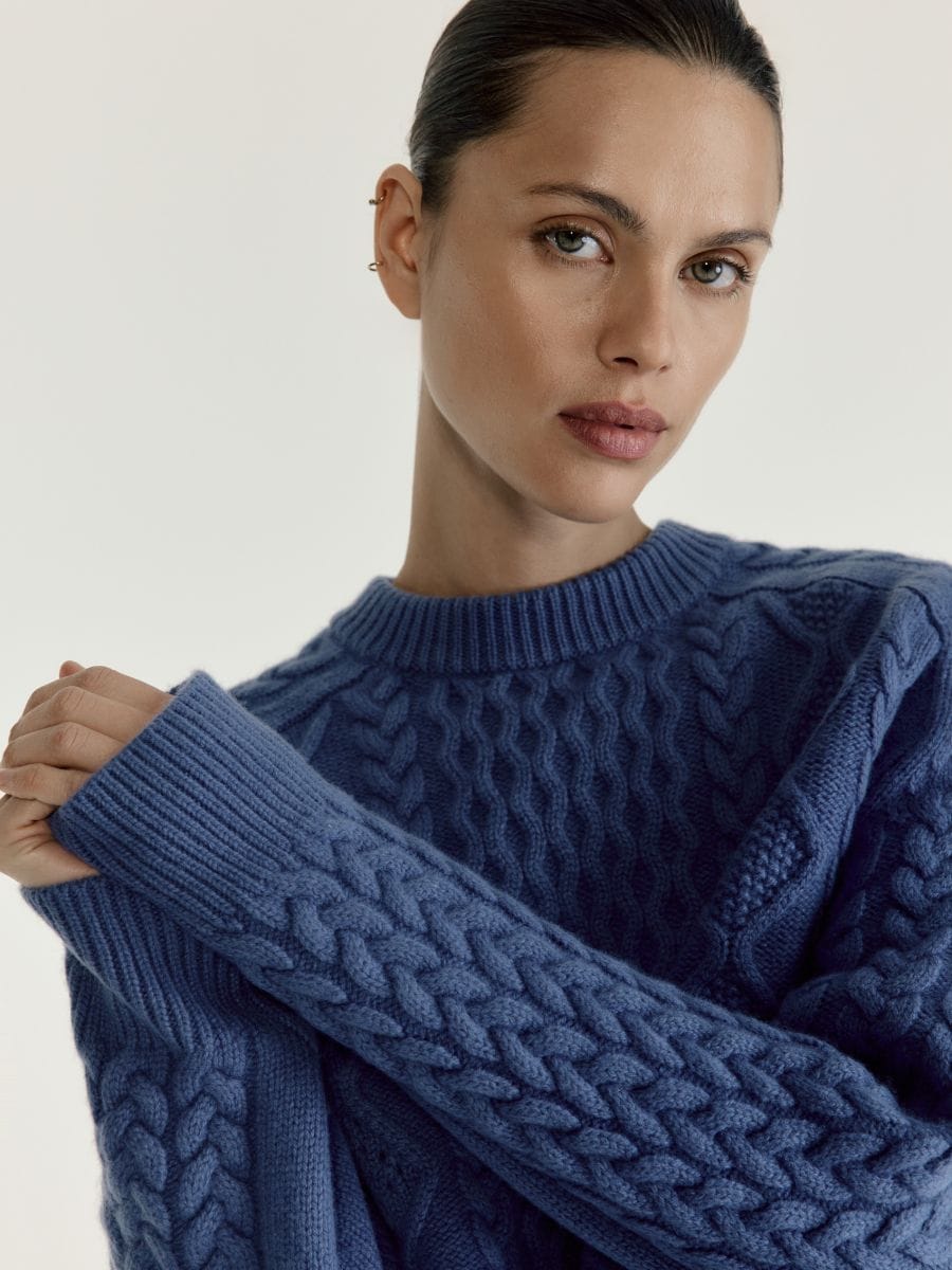 Wool rich jumper with cashmere blend - blue - RESERVED