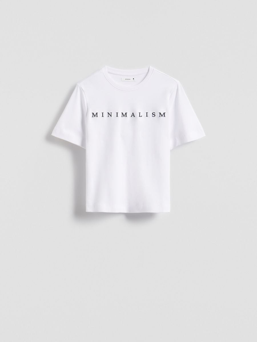 T-shirt z haftowanym napisem - biały - RESERVED