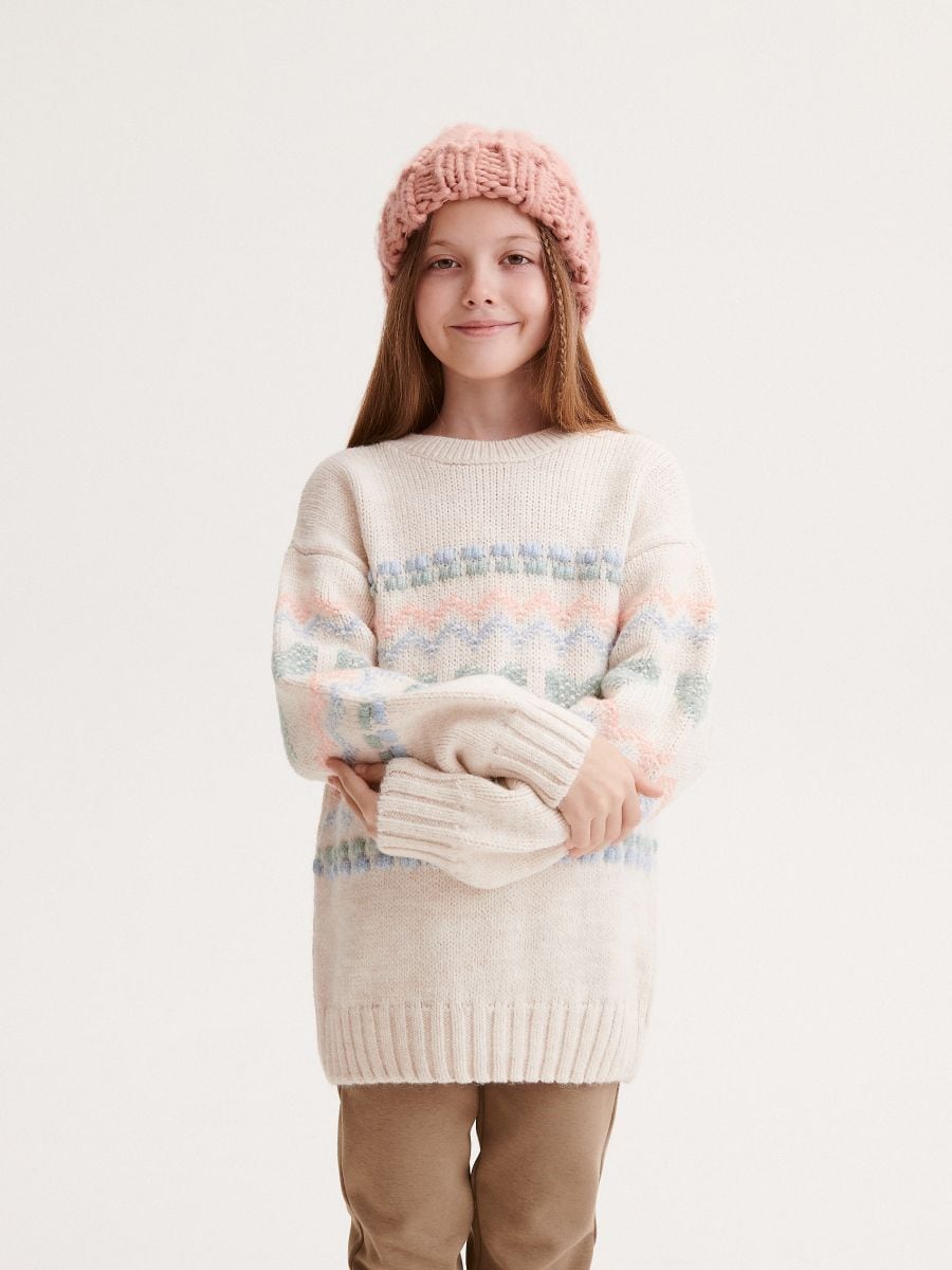 Sweter z ozdobnym splotem - wielobarwny - RESERVED