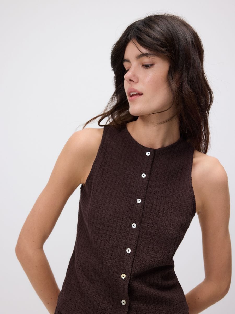 Blouse with decorative buttons - dark brown - RESERVED - 3