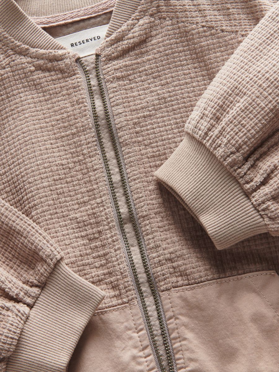 Suede bomber jacket with pockets - beige - RESERVED - 7