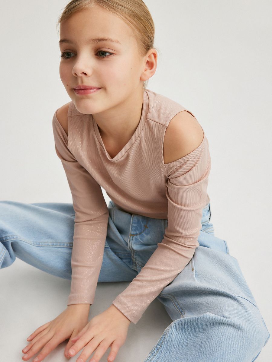 Sädelev avatud õlaosaga topp - beež - RESERVED - 5