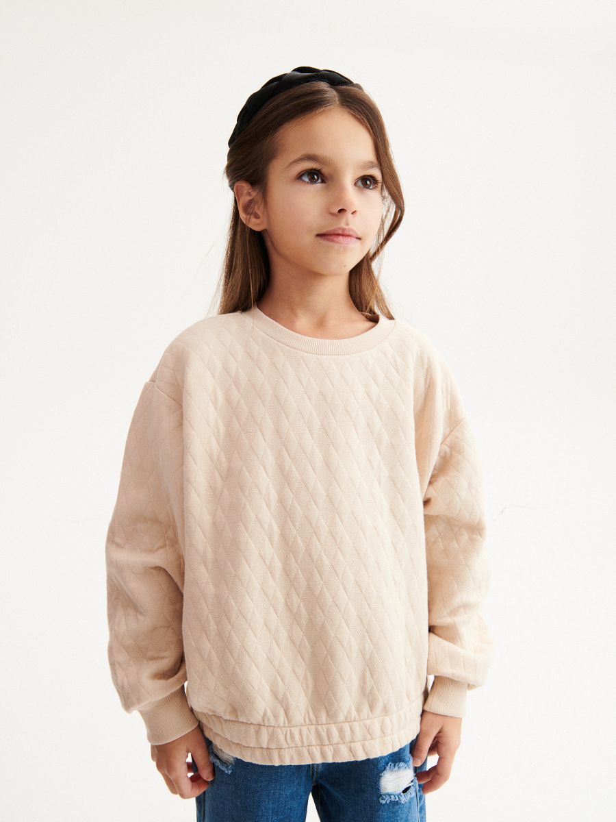 Structural pattern sweatshirt - beige - RESERVED - 9