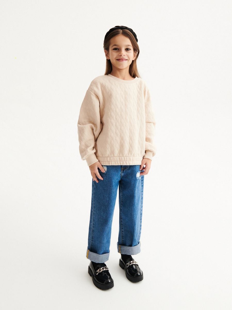 Structural pattern sweatshirt - beige - RESERVED - 8