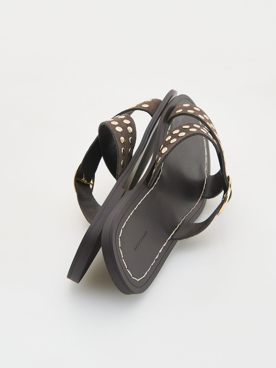 Leather rich sliders with rivets - dark brown - RESERVED - 6