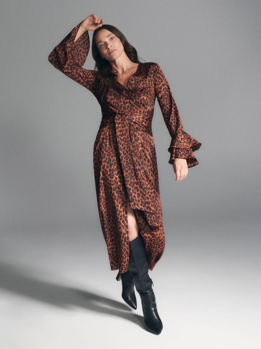 Long sleeve leopard maxi dress hot sale