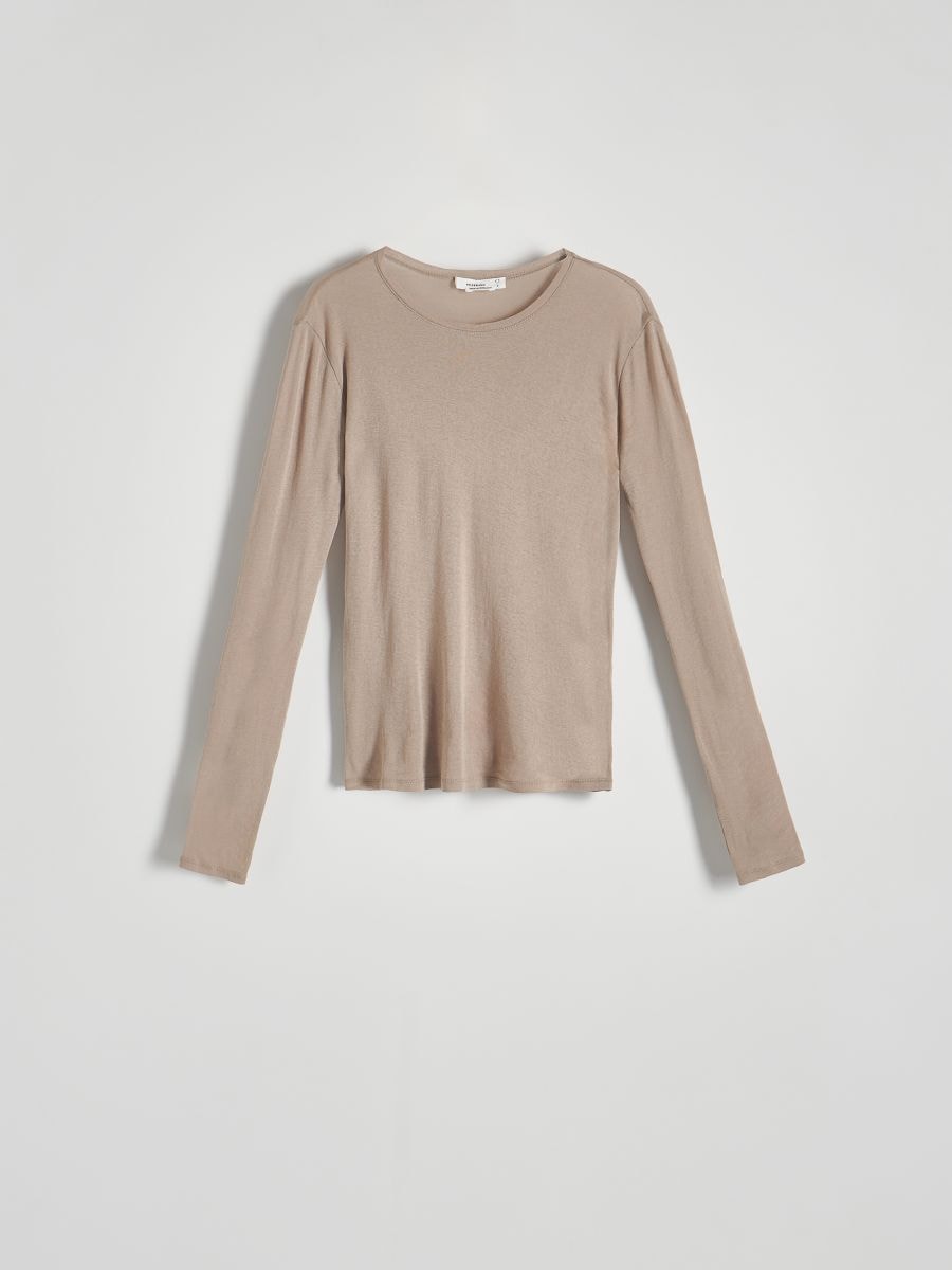 Bawełniany longsleeve Supima® - beżowy - RESERVED - 5