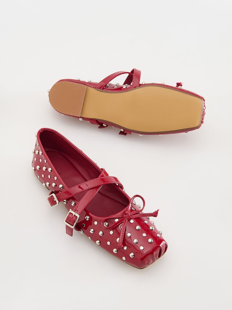 Ballet flats with metal trims and bows - maroon - RESERVED - 4