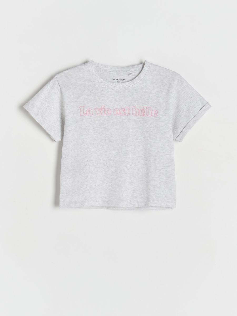 Cotton T-shirt with print - light grey - RESERVED - 2