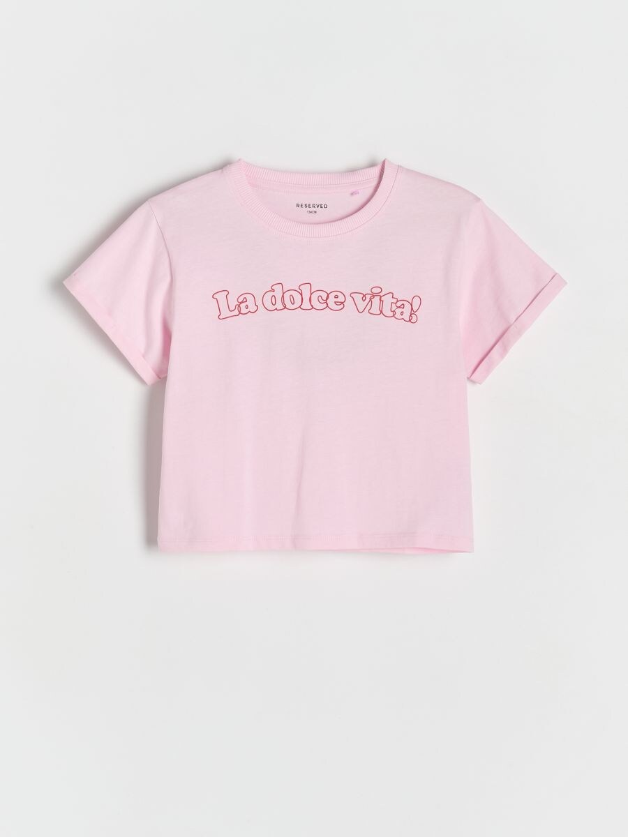 Cotton T-shirt with print - pink - RESERVED - 3