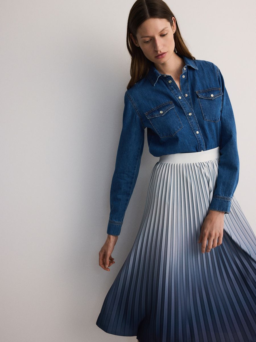 Pleated midi skirt light blue outlet