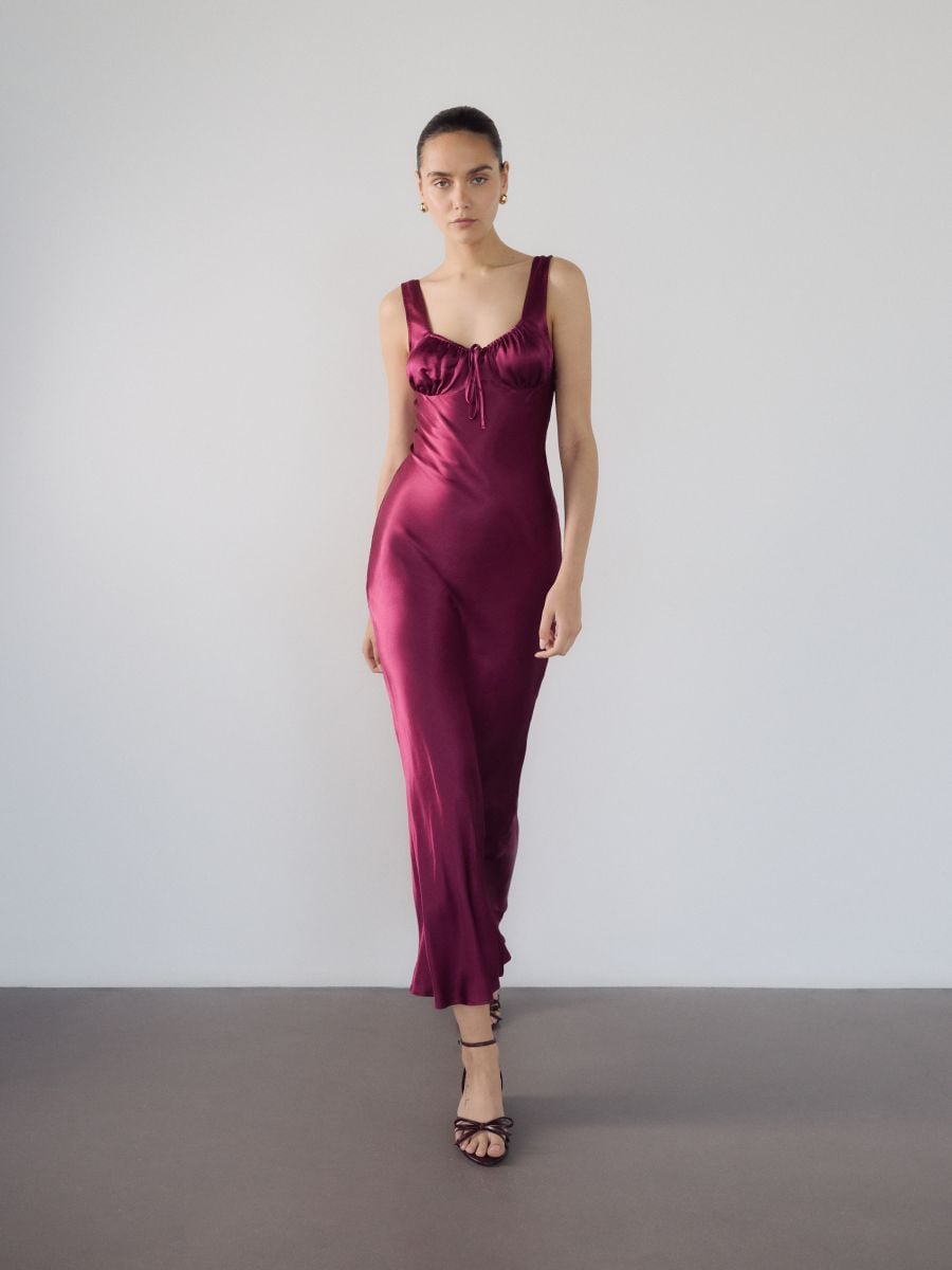 Rochie din viscoză satinată - bordo - RESERVED