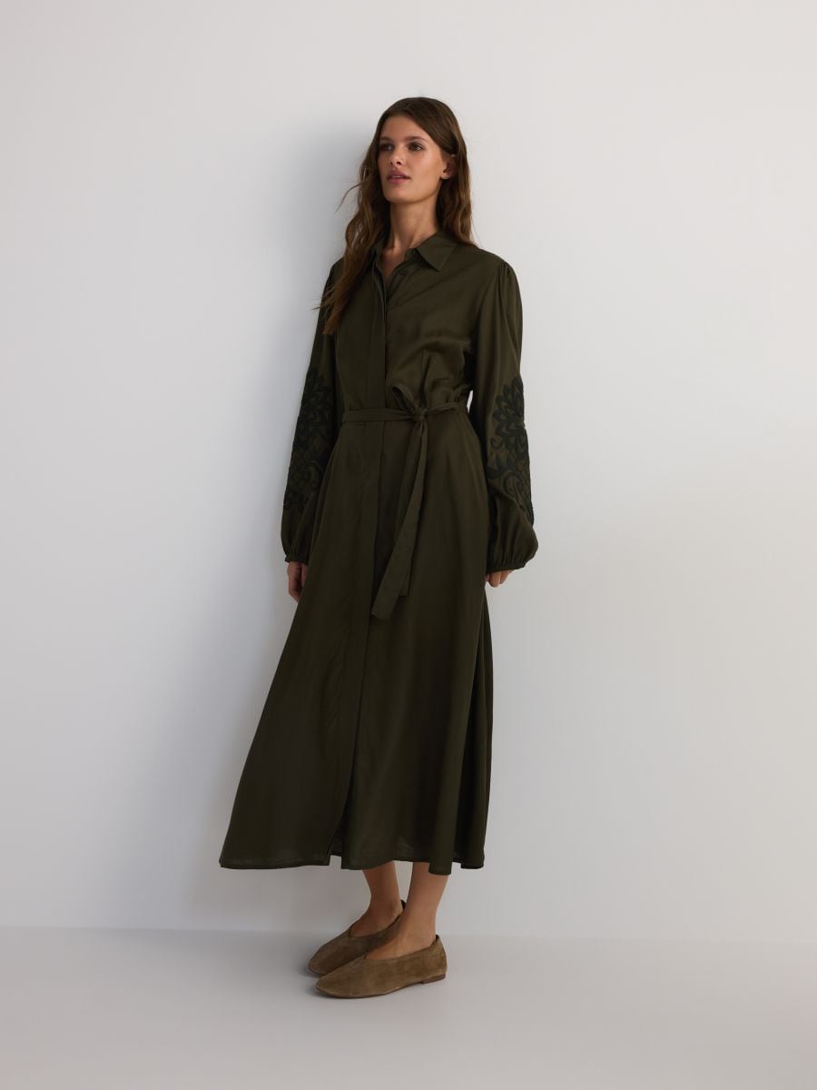 Viscose shirt dress - olive - RESERVED