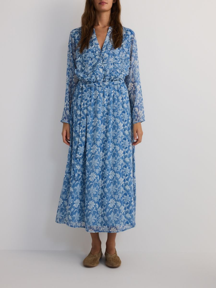 Patterned dress with tie detail - light blue - RESERVED