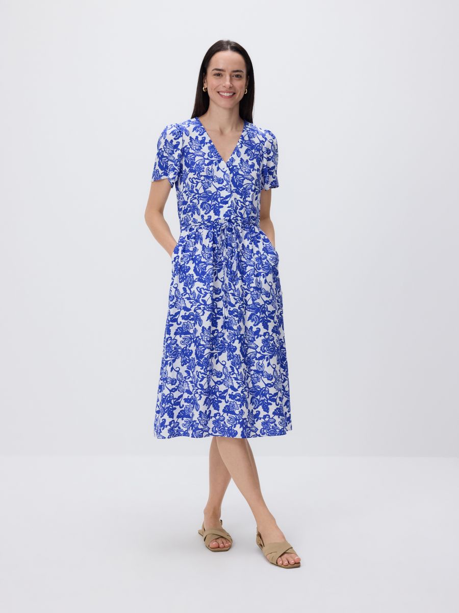 Patterned viscose midi dress - navy - RESERVED