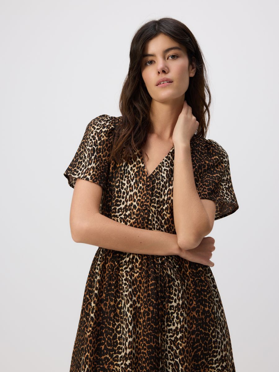 Robe midi imprimée en viscose - marron - RESERVED - 2