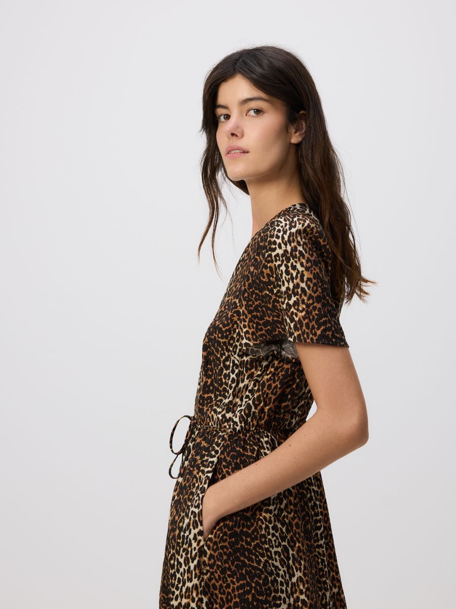 Robe midi imprimée en viscose - marron - RESERVED - 4