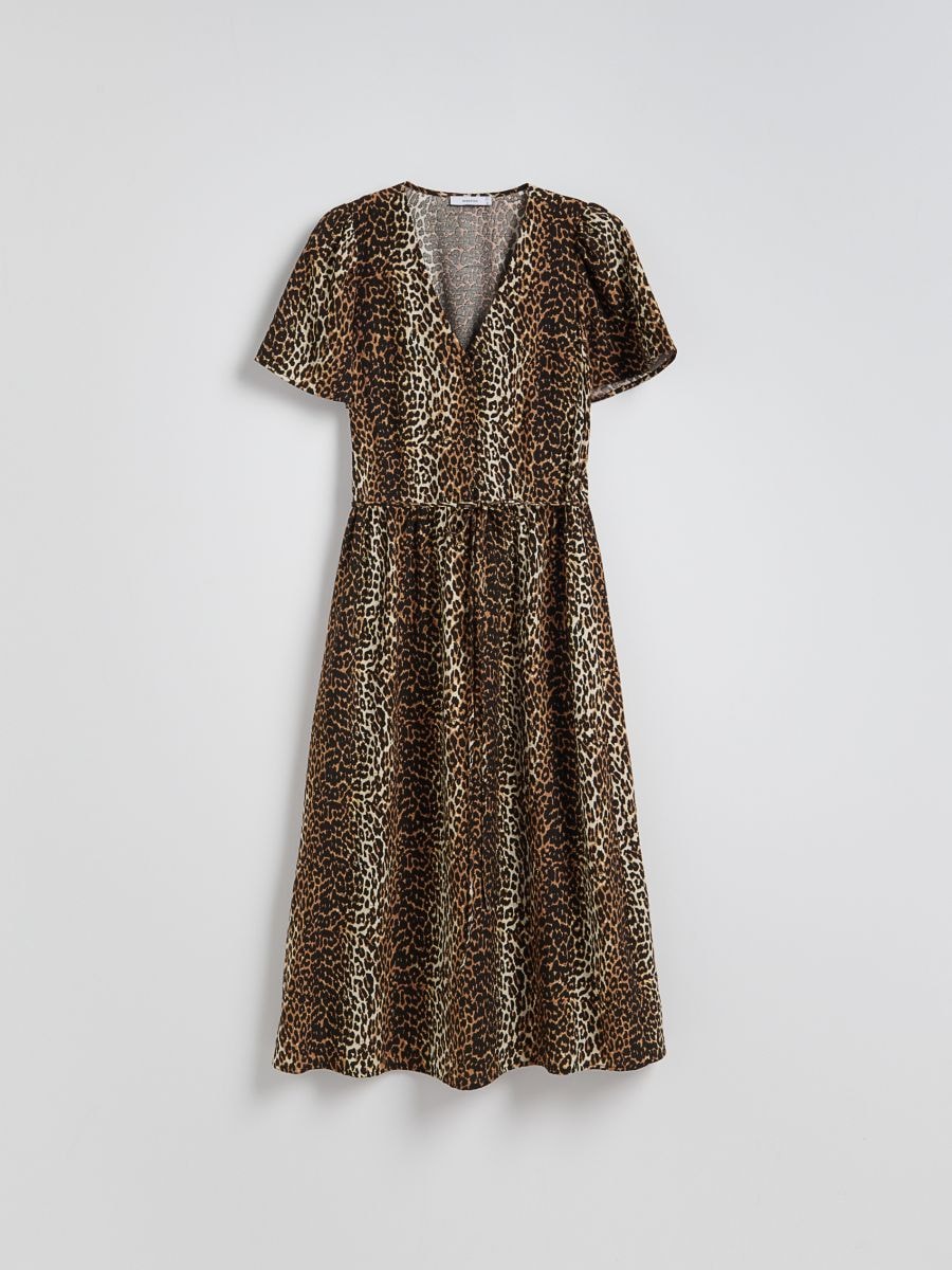Robe midi imprimée en viscose - marron - RESERVED - 5