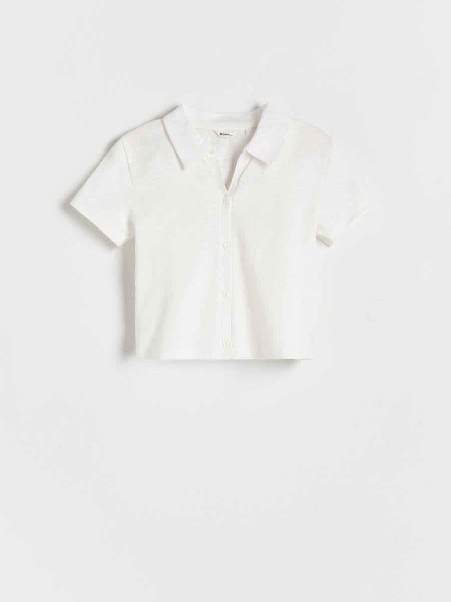 Linen blend T-shirt - cream - RESERVED