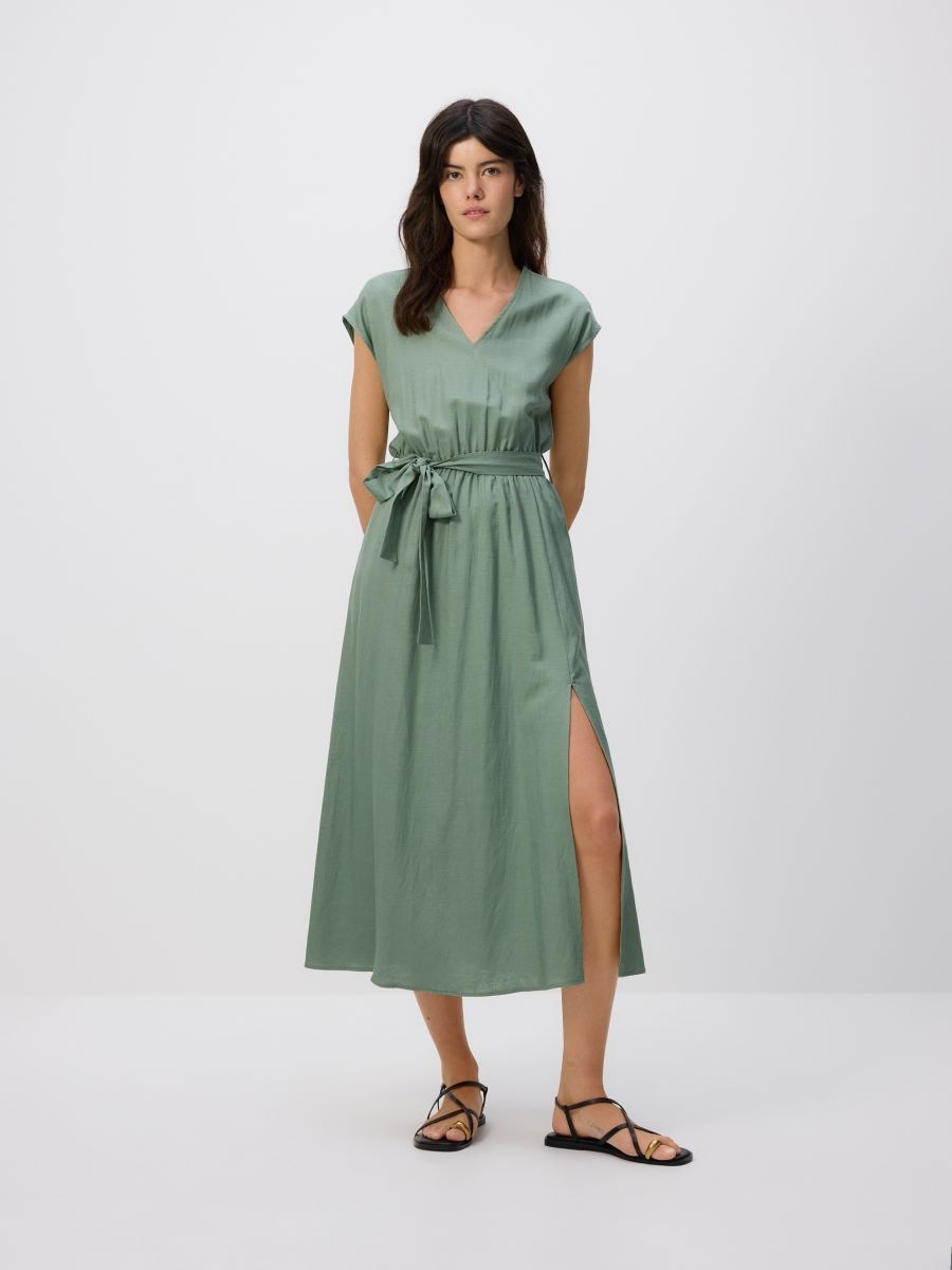 Midi dress with linen blend - pale green - RESERVED - 5