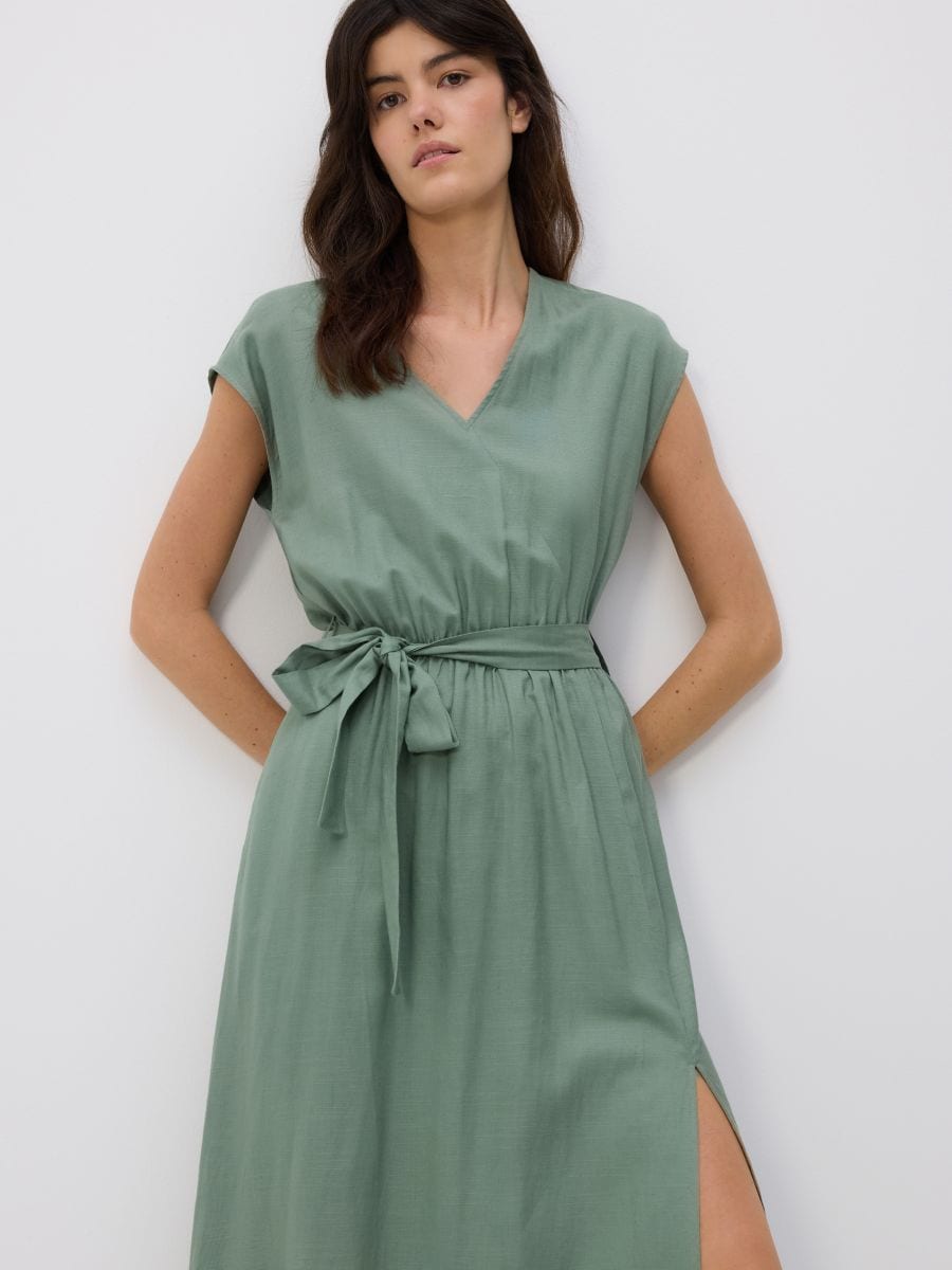 Midi dress with linen blend - pale green - RESERVED - 2