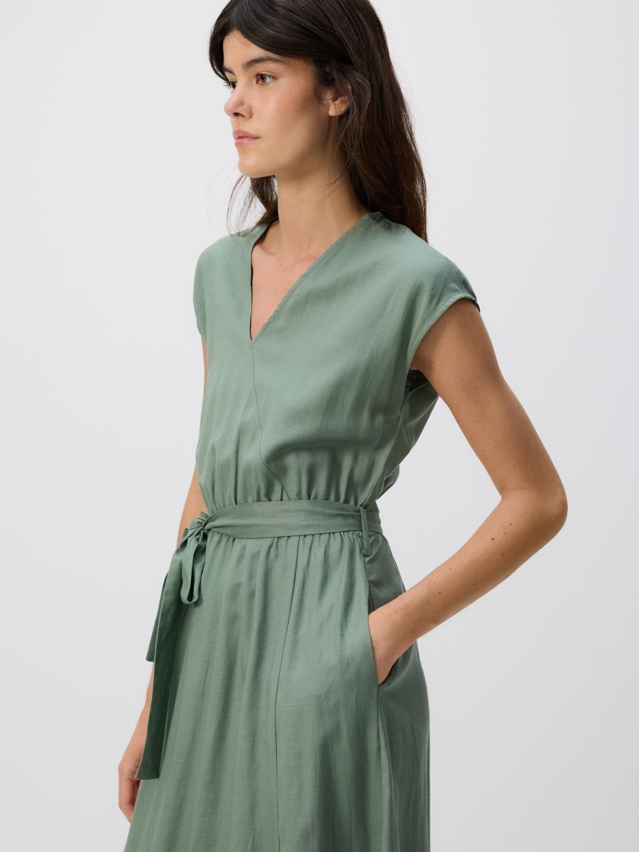 Midi dress with linen blend - pale green - RESERVED - 4
