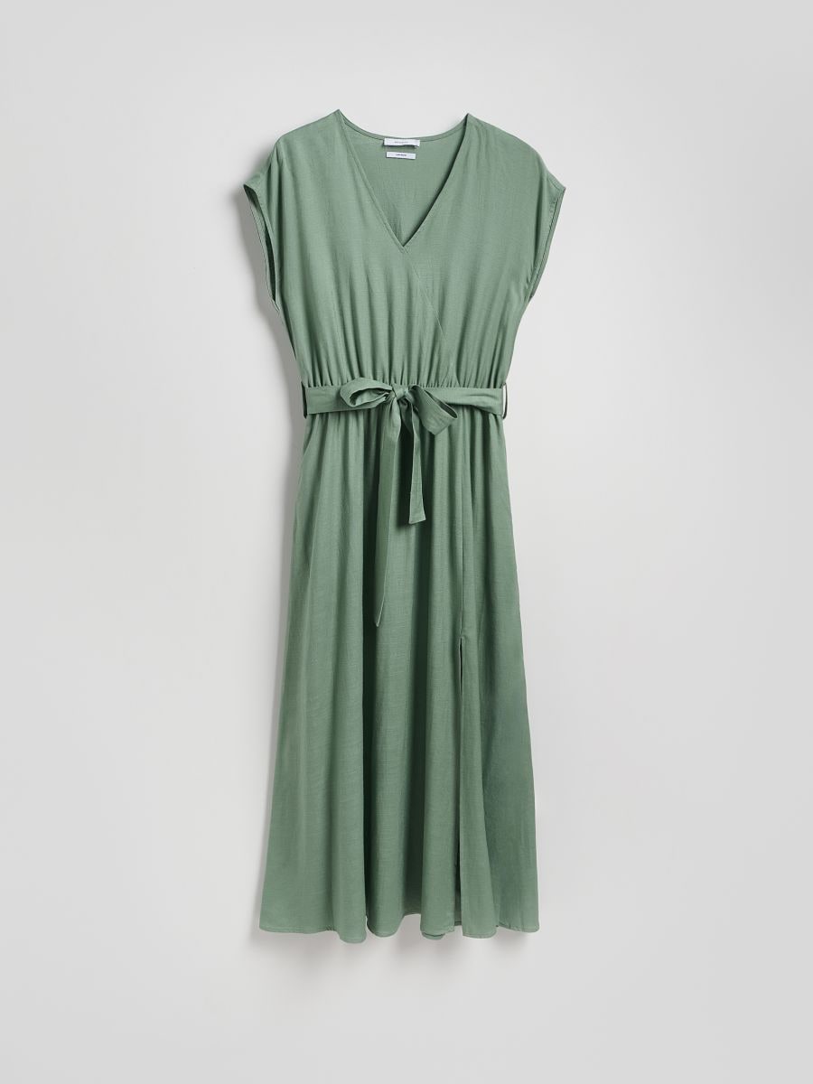 Midi dress with linen blend - pale green - RESERVED - 6