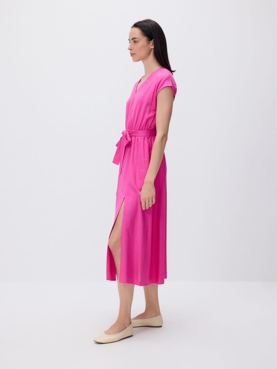 Midi dress with linen blend - fuchsia - RESERVED - 3