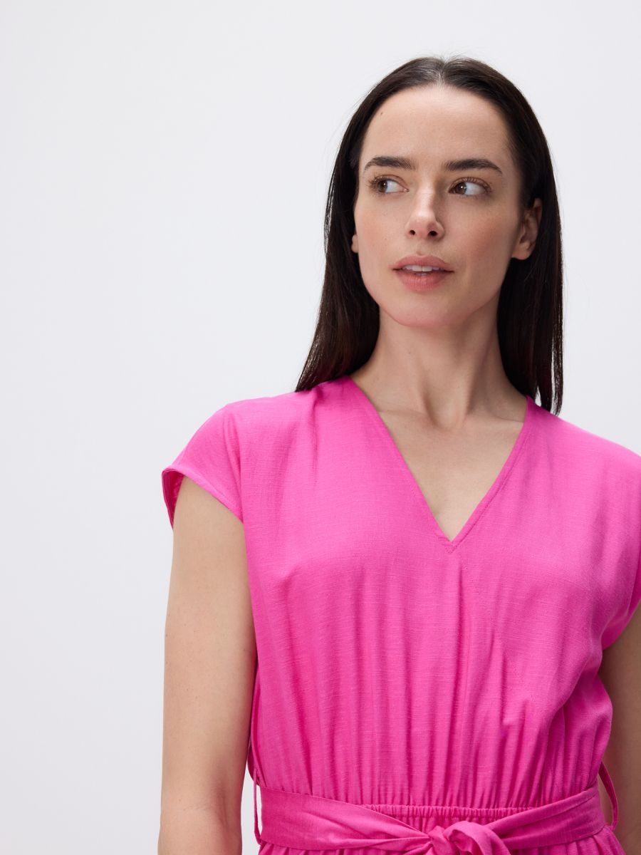 Midi dress with linen blend - fuchsia - RESERVED - 5