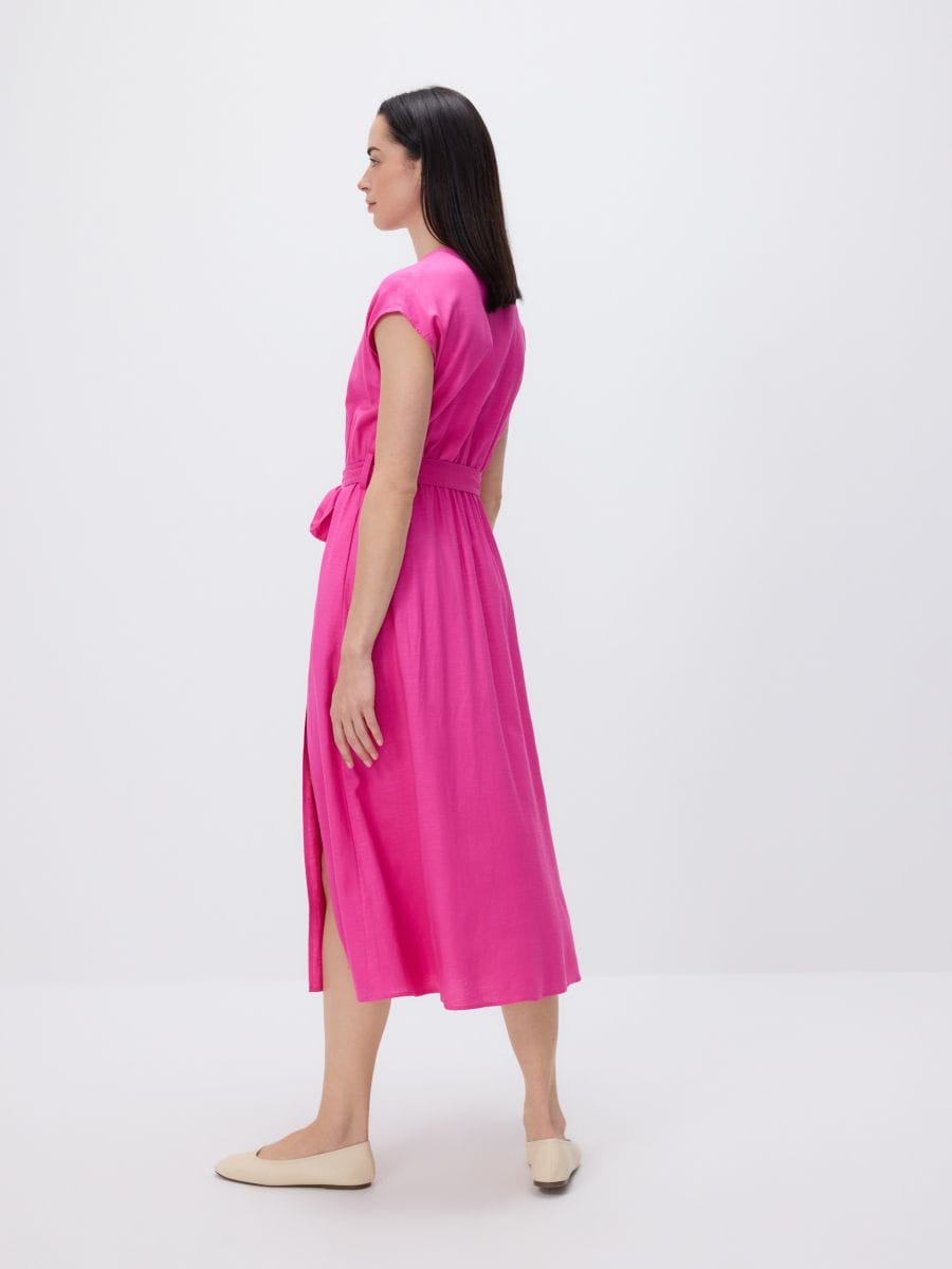 Midi dress with linen blend - fuchsia - RESERVED - 6