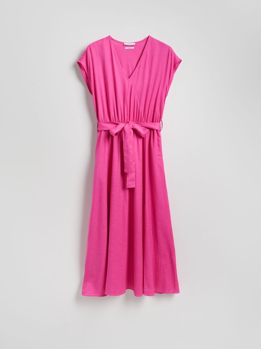 Midi dress with linen blend - fuchsia - RESERVED - 7