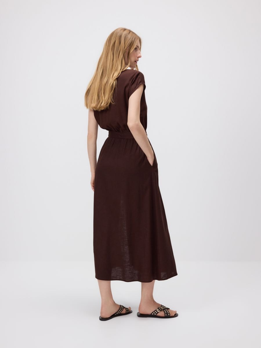 Midi kleit linaseguga - tumepruun - RESERVED - 4