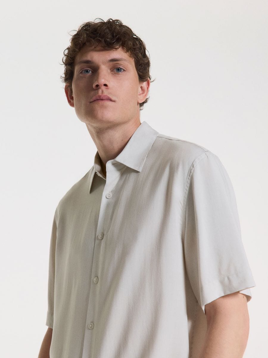 Camicia comfort fit in lyocell - beige - RESERVED - 3