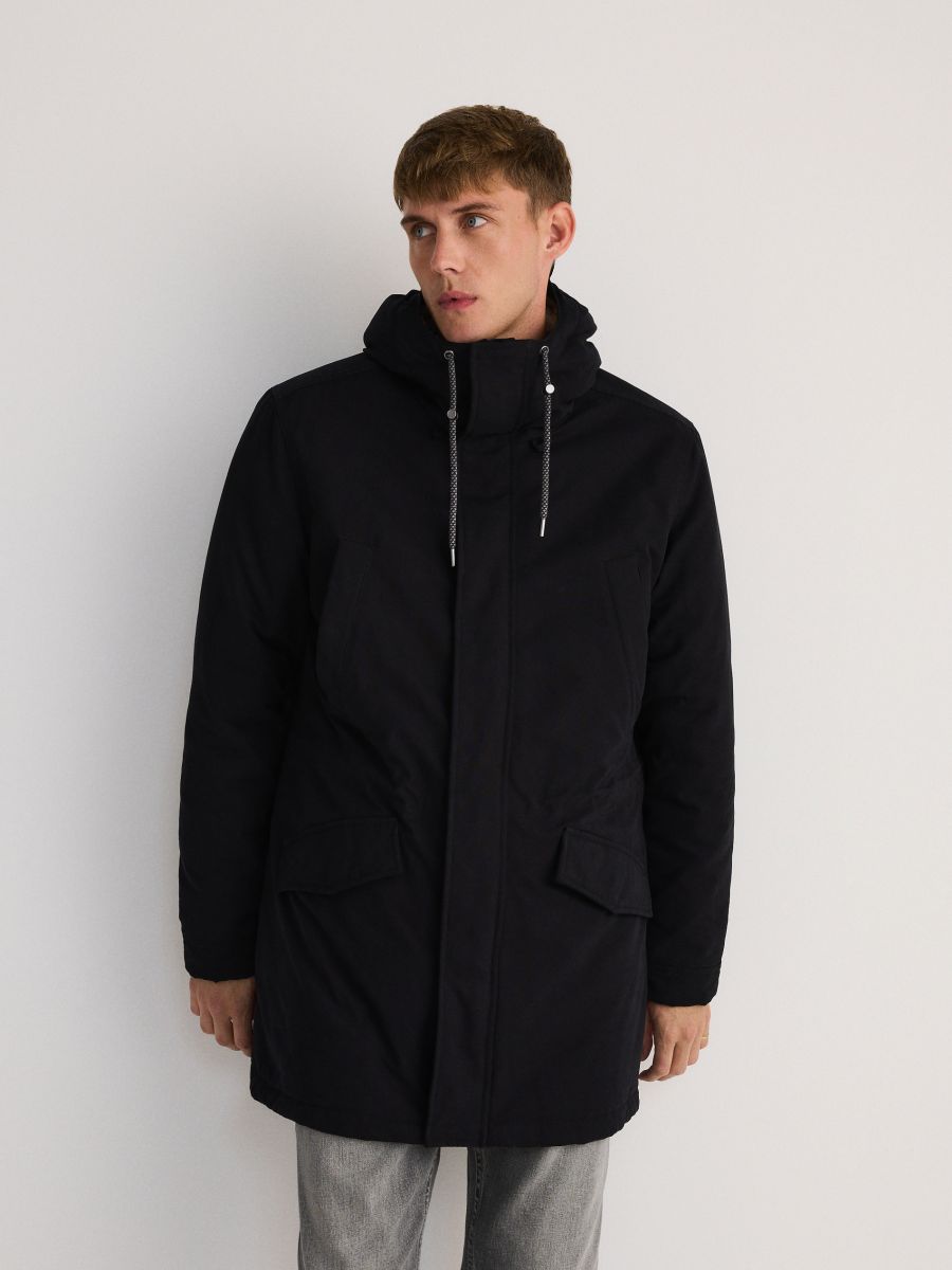 Insulated parka with hood - black - RESERVED