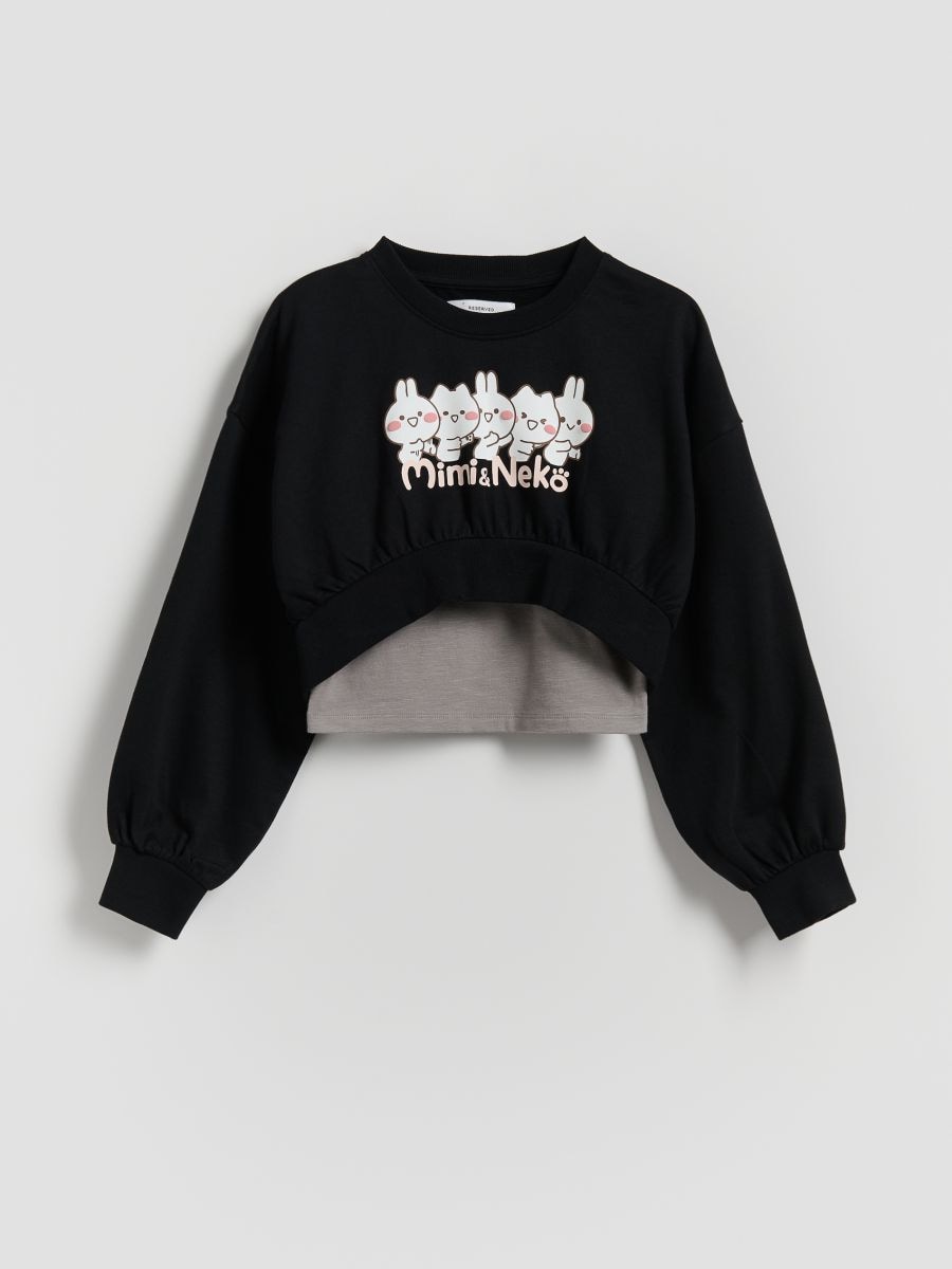 Blouse with Mimi & Neko top - black - RESERVED