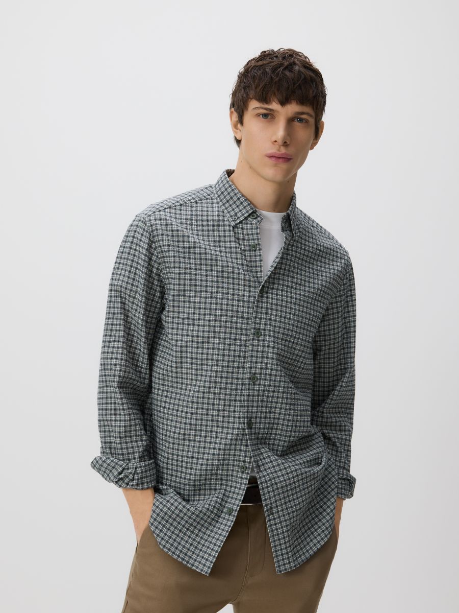 Bawełniana koszula regular fit - ciemnozielony - RESERVED