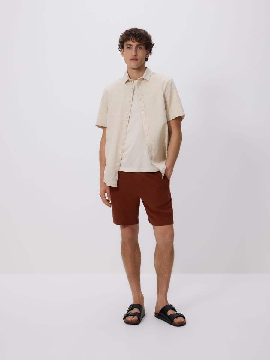 Regular fit linen rich shirt - beige - RESERVED