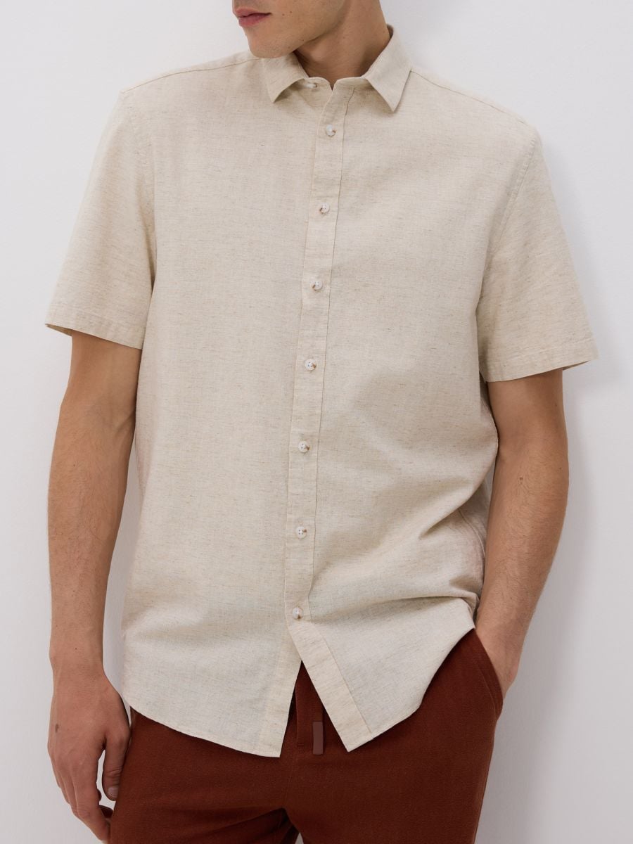 Regular fit overhemd met hoog linnengehalte - beige - RESERVED - 2