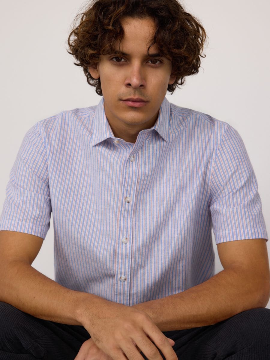 Regular fit linen rich shirt - multicolor - RESERVED