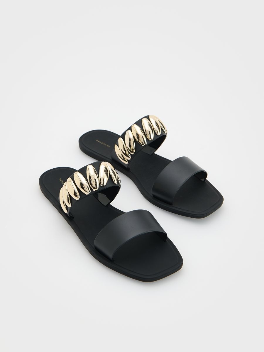 Sliders with decorative straps - black - RESERVED - 4