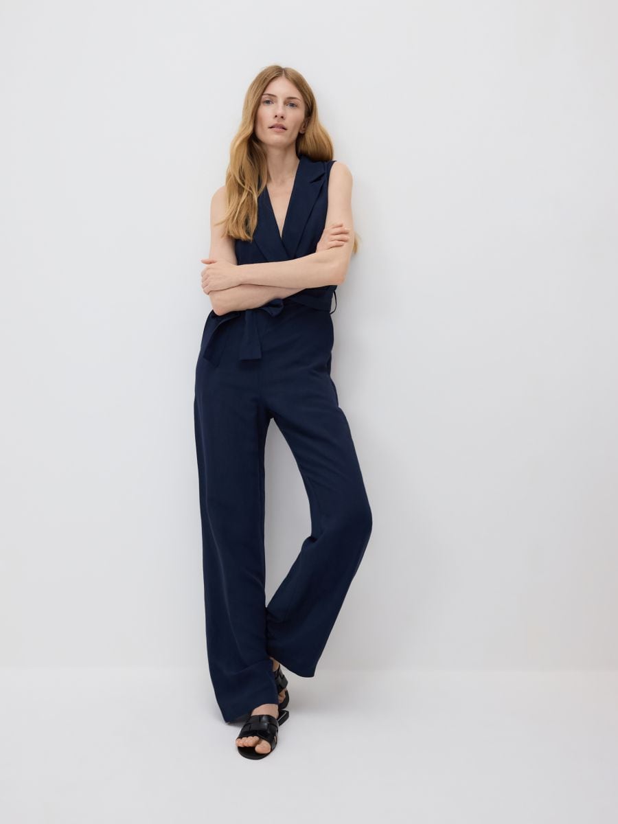 Linen blend jumpsuit - navy - RESERVED - 2