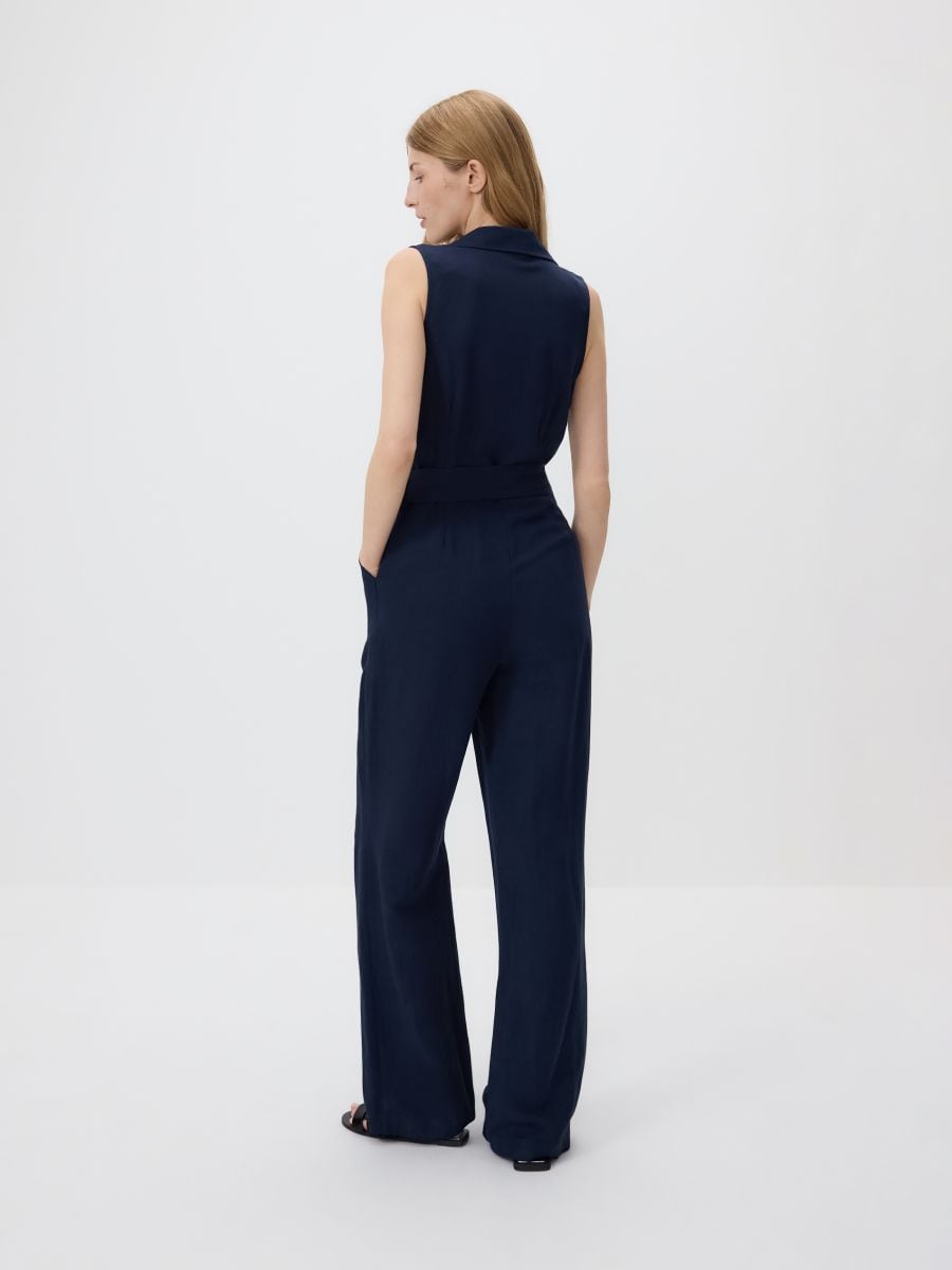 Linen blend jumpsuit - navy - RESERVED - 4