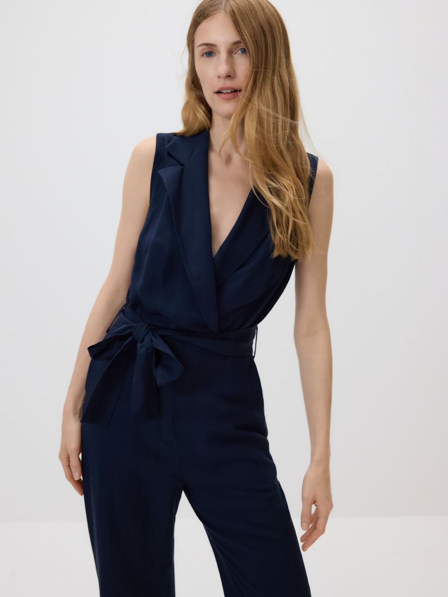 Linen blend jumpsuit - navy - RESERVED - 3